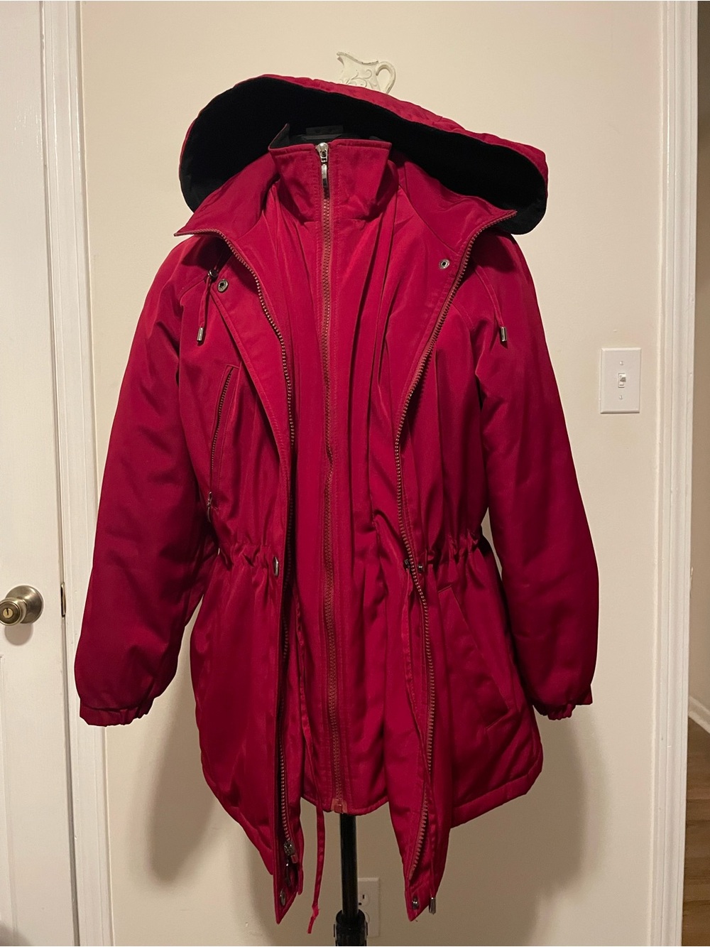 Nautica Women's Red Hooded Puffer Parka